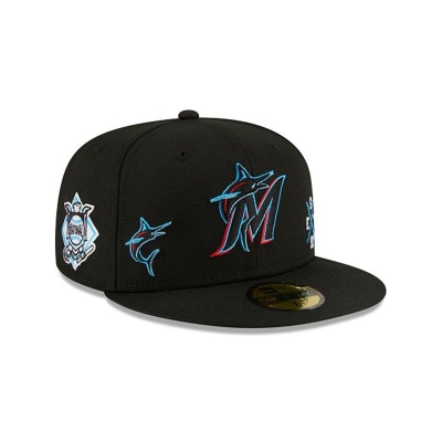 Black Miami Marlins Hat - New Era MLB Multi 59FIFTY Fitted Caps USA7583926